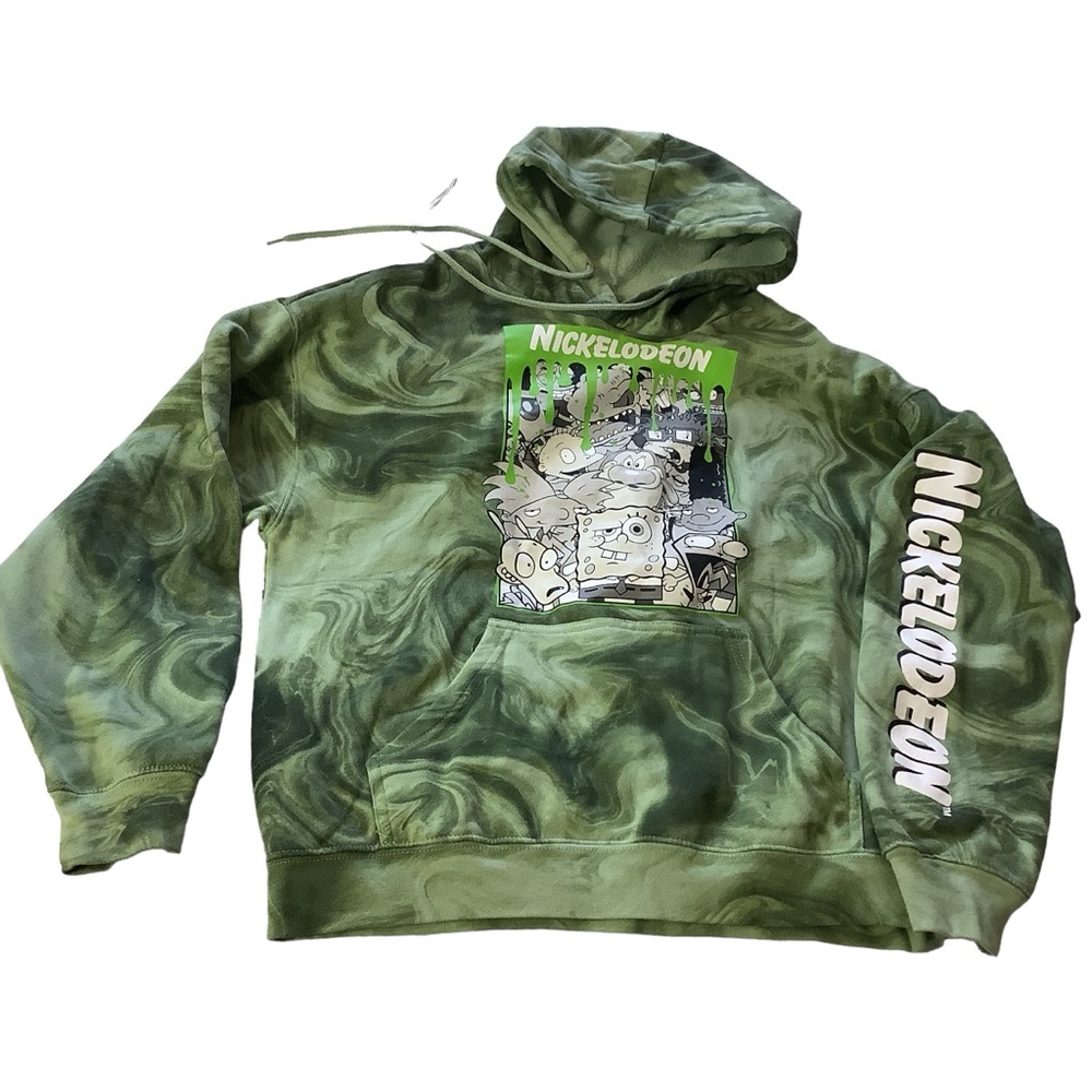Medium Nickelodeon Marble Hoodie Sweatshirt w/90's Characters Nick Toons